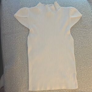 Anthropologie White Ribbed Short Sleeve Top